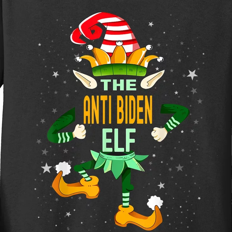 The Anti Biden Elf Funny Christmas Matching Family Outfit Kids Long Sleeve Shirt