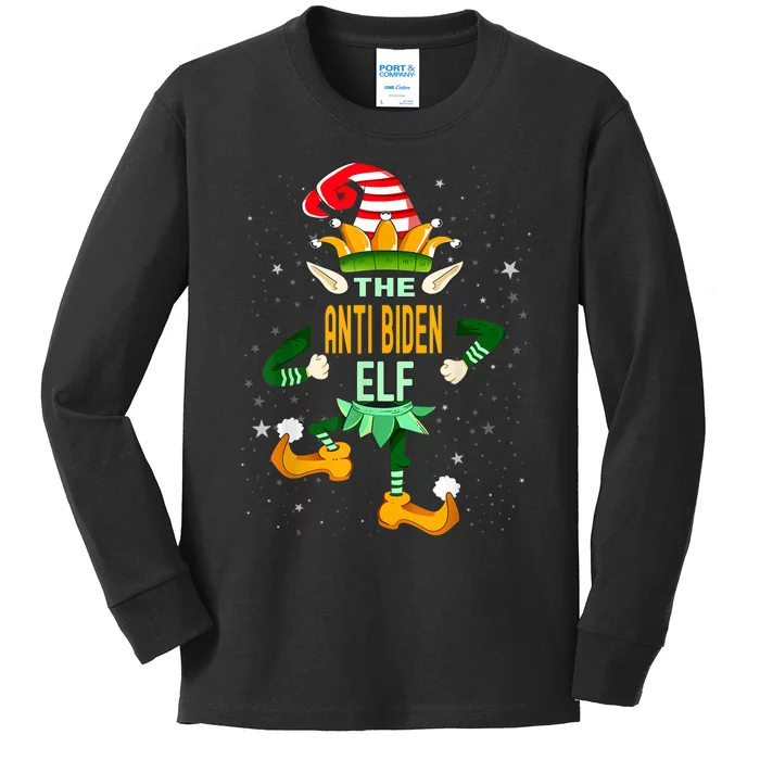 The Anti Biden Elf Funny Christmas Matching Family Outfit Kids Long Sleeve Shirt