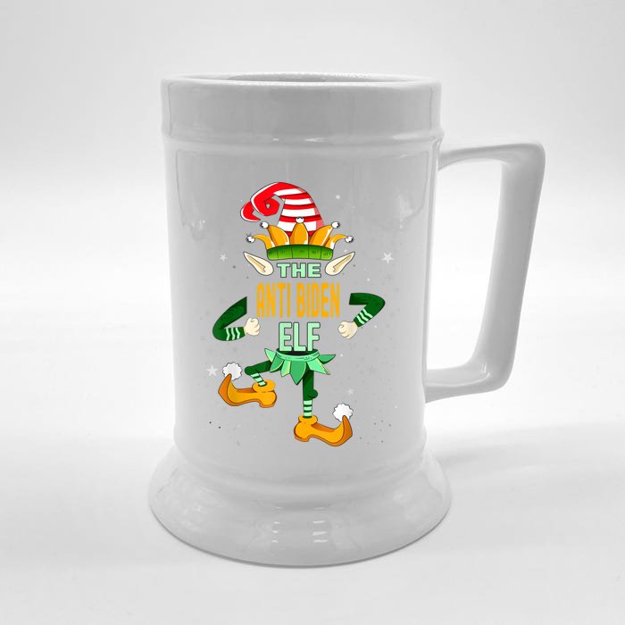 The Anti Biden Elf Funny Christmas Matching Family Outfit Front & Back Beer Stein