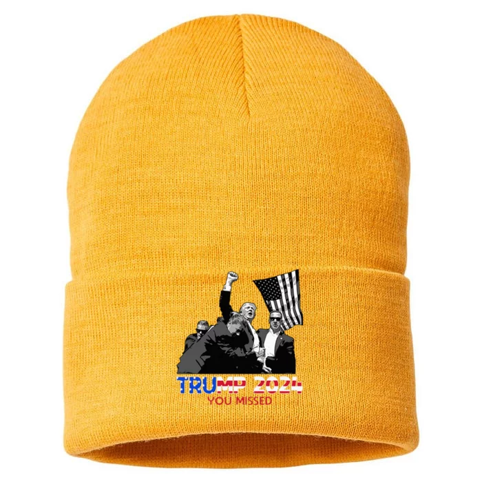 Trump Assasination Bloody Ear Butler You Missed Trump Sustainable Knit Beanie