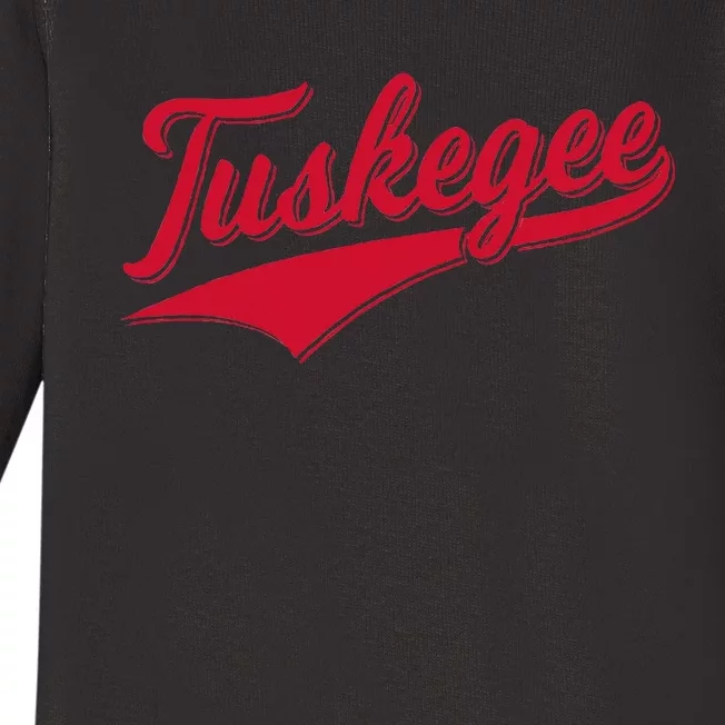 Tuskegee Alabama Baseball Sports Script Cursive With Swoosh Baby Long Sleeve Bodysuit