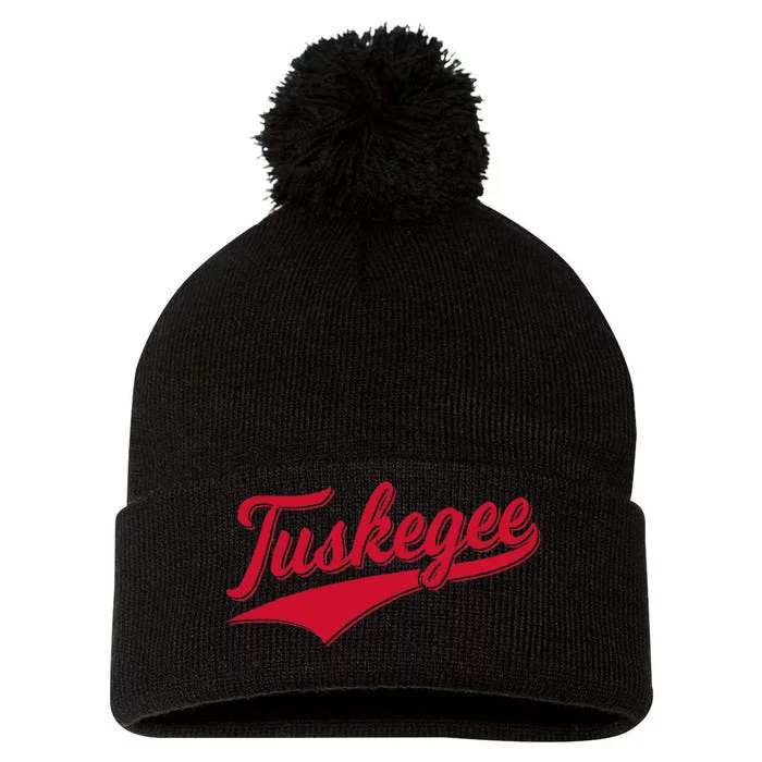 Tuskegee Alabama Baseball Sports Script Cursive With Swoosh Pom Pom 12in Knit Beanie