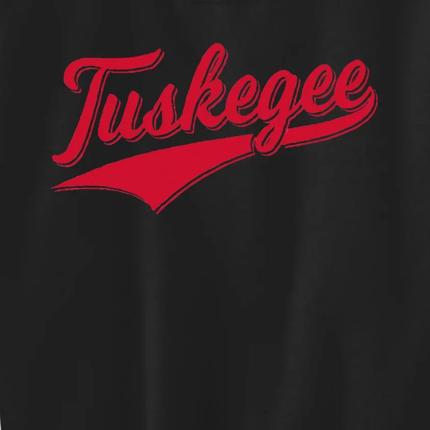 Tuskegee Alabama Baseball Sports Script Cursive With Swoosh Kids Sweatshirt