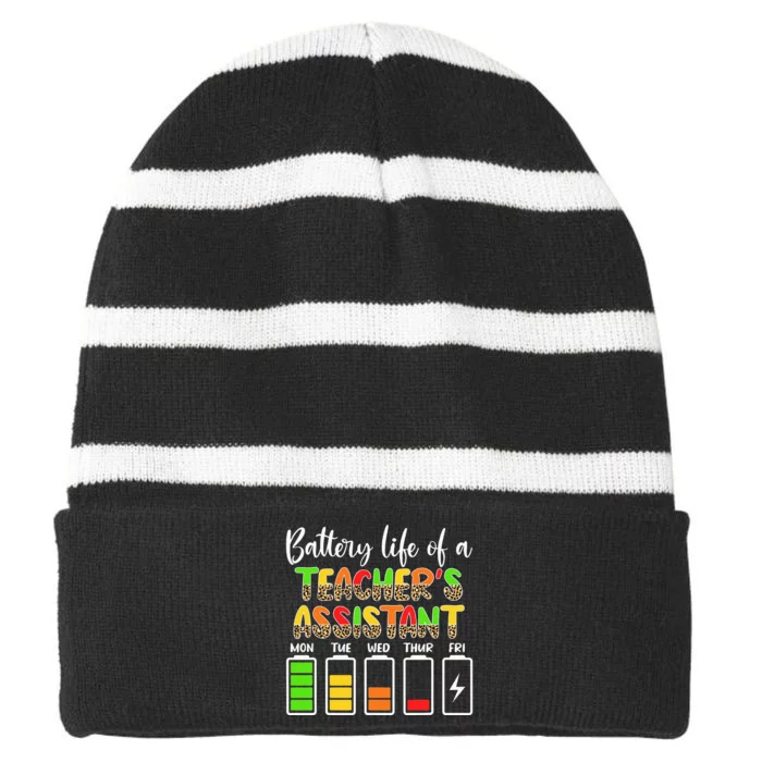 Teaching Assistant Battery Life Assistant Teacher Striped Beanie with Solid Band