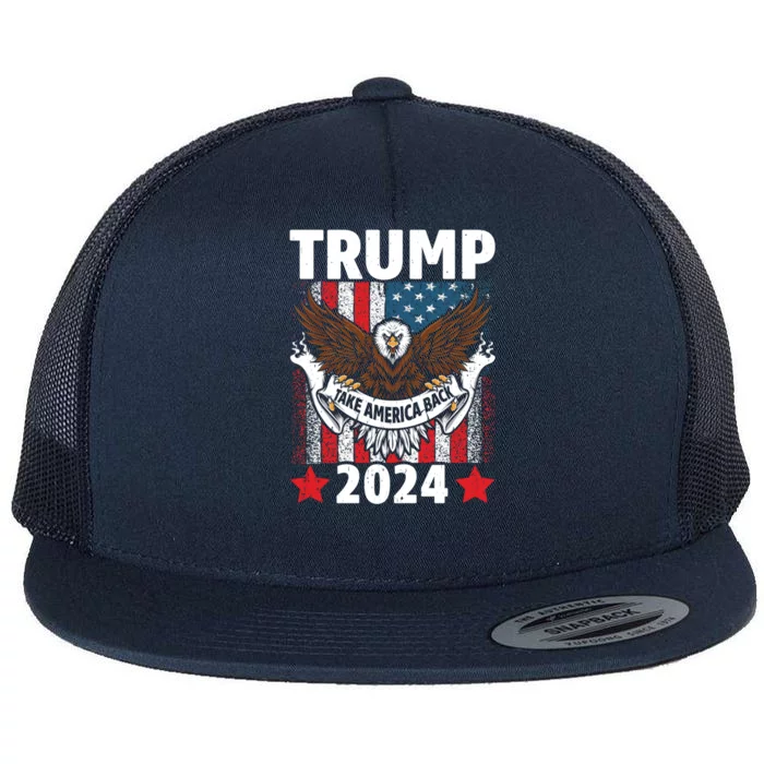 Take America Back 2024 Us Flag Trump Gift Flat Bill Trucker Hat