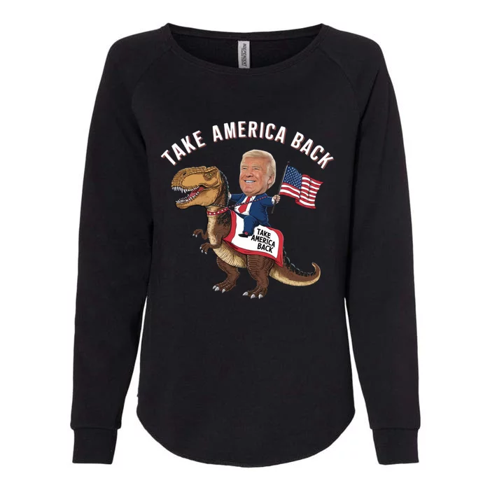 Take America Back Donald Trump 4th Of July Dinosaur Usa Flag Gift Womens California Wash Sweatshirt