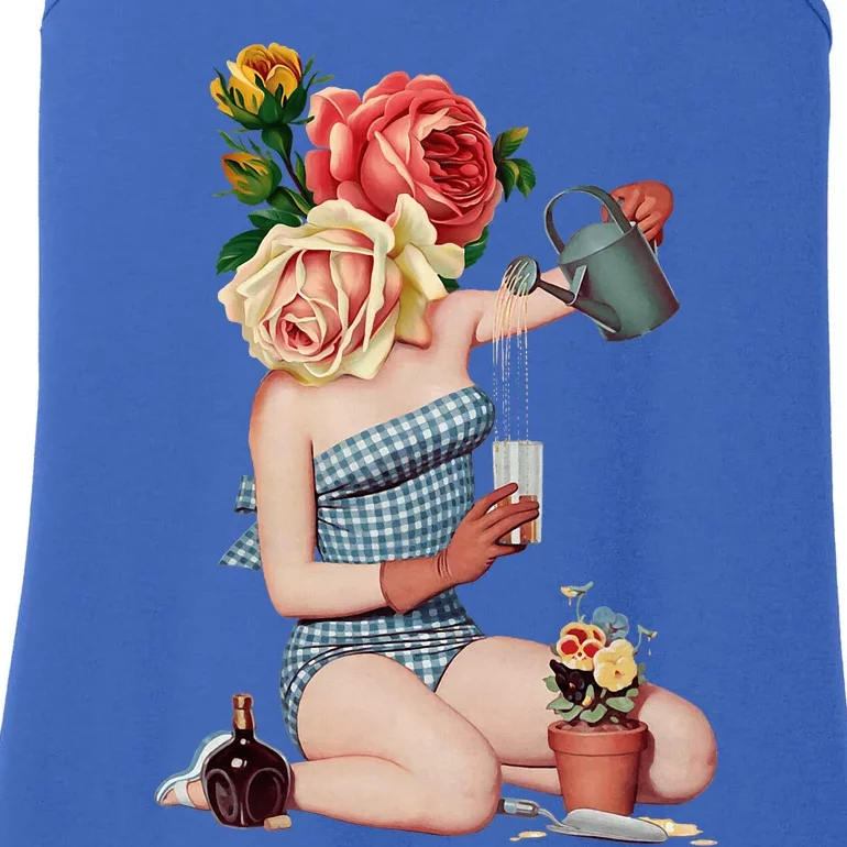 Take a Break Flower Girl Surreal Collage Weird Art Vintage Ladies Essential Tank