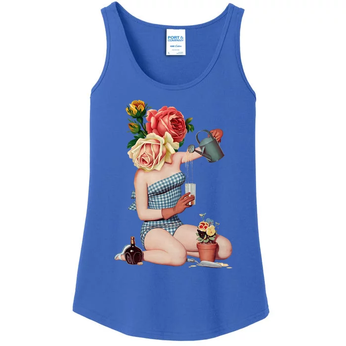 Take a Break Flower Girl Surreal Collage Weird Art Vintage Ladies Essential Tank