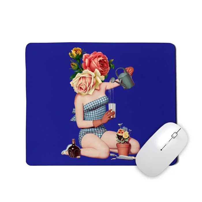 Take a Break Flower Girl Surreal Collage Weird Art Vintage Mousepad