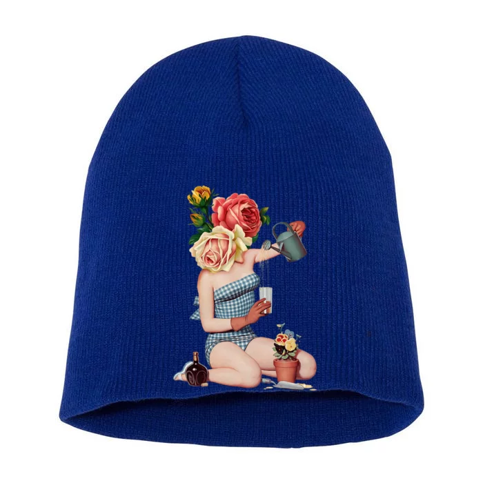 Take a Break Flower Girl Surreal Collage Weird Art Vintage Short Acrylic Beanie