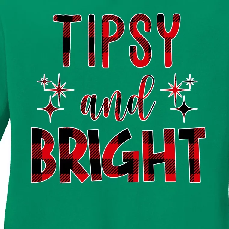 Tipsy And Bright Christmas Holiday Funny Ladies Long Sleeve Shirt