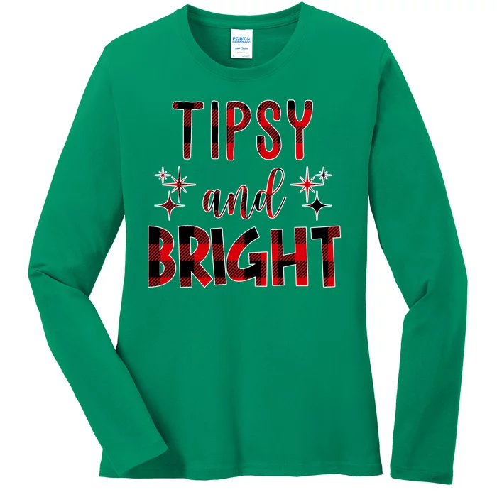 Tipsy And Bright Christmas Holiday Funny Ladies Long Sleeve Shirt