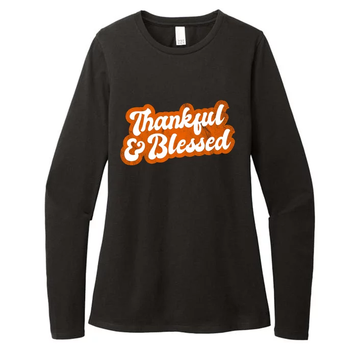 Thankful And Blessed Retro Distressed Logo Womens CVC Long Sleeve Shirt