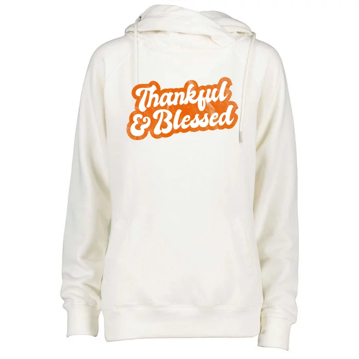 Thankful And Blessed Retro Distressed Logo Womens Funnel Neck Pullover Hood