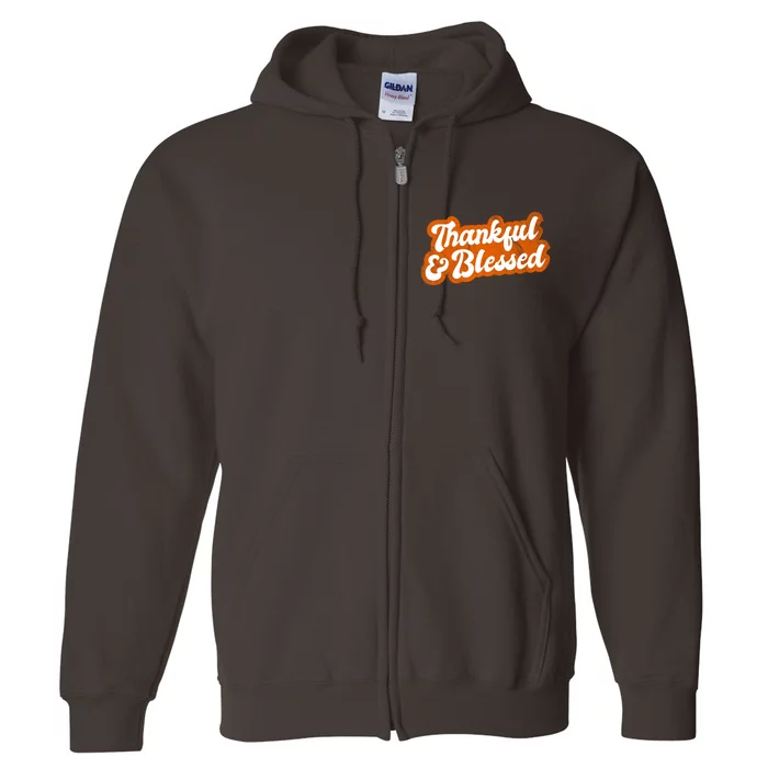 Thankful And Blessed Retro Distressed Logo Full Zip Hoodie