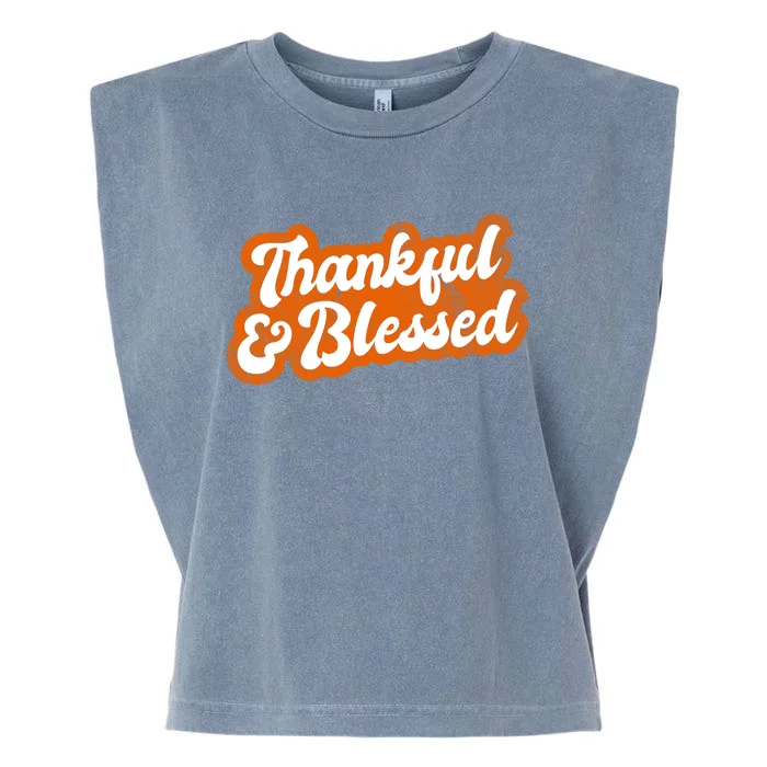 Thankful And Blessed Retro Distressed Logo Garment-Dyed Women's Muscle Tee