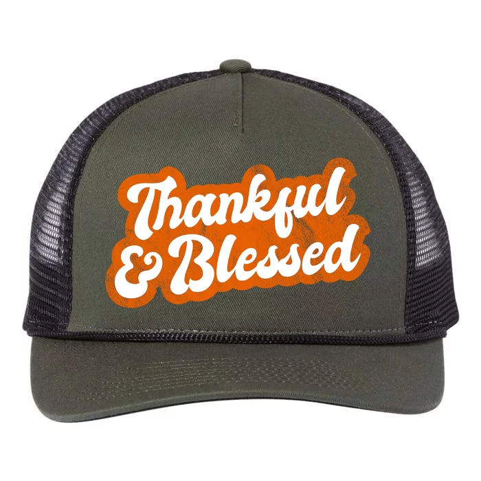 Thankful And Blessed Retro Distressed Logo Retro Rope Trucker Hat Cap