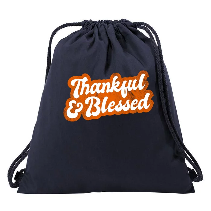 Thankful And Blessed Retro Distressed Logo Drawstring Bag