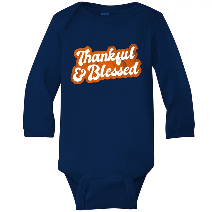 Thankful And Blessed Retro Distressed Logo Baby Long Sleeve Bodysuit