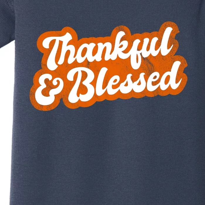 Thankful And Blessed Retro Distressed Logo Baby Bodysuit