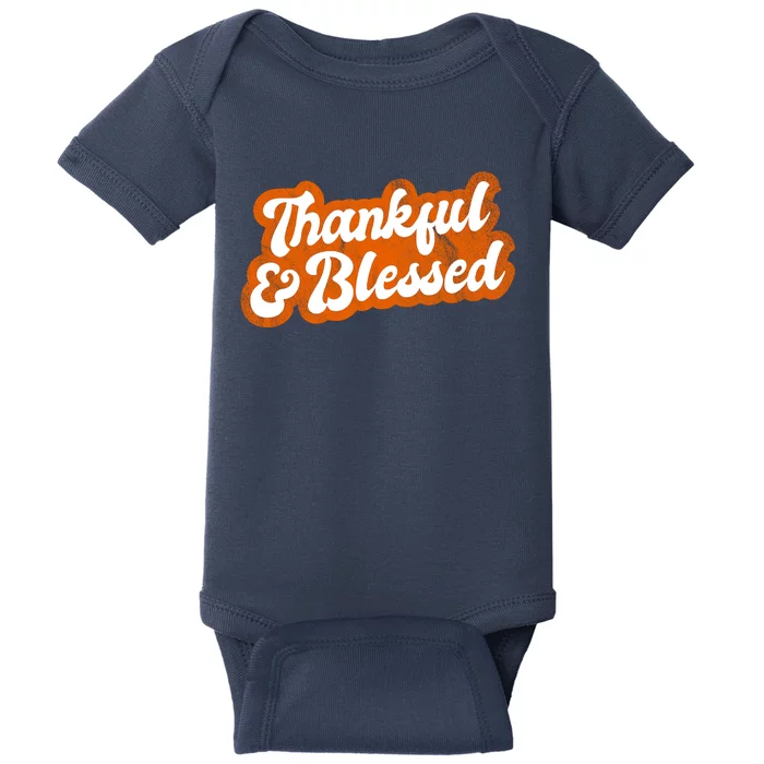 Thankful And Blessed Retro Distressed Logo Baby Bodysuit