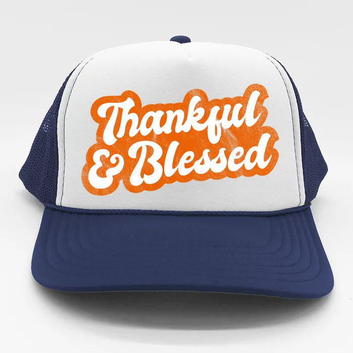 Thankful And Blessed Retro Distressed Logo Trucker Hat