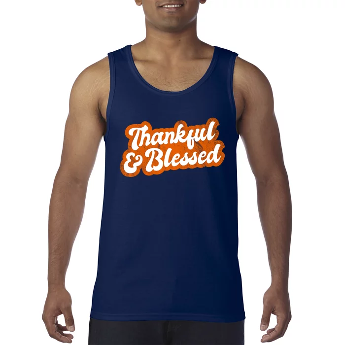 Thankful And Blessed Retro Distressed Logo Tank Top