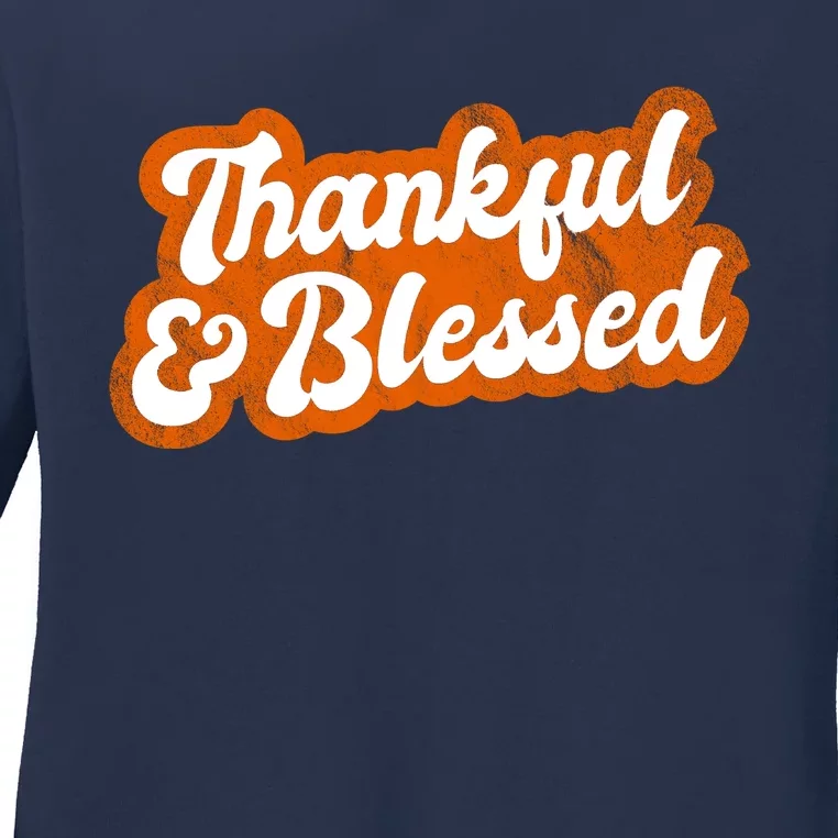 Thankful And Blessed Retro Distressed Logo Ladies Long Sleeve Shirt