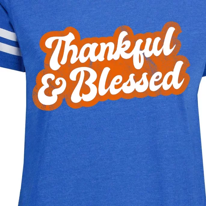 Thankful And Blessed Retro Distressed Logo Enza Ladies Jersey Football T-Shirt