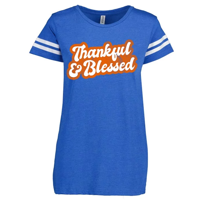 Thankful And Blessed Retro Distressed Logo Enza Ladies Jersey Football T-Shirt