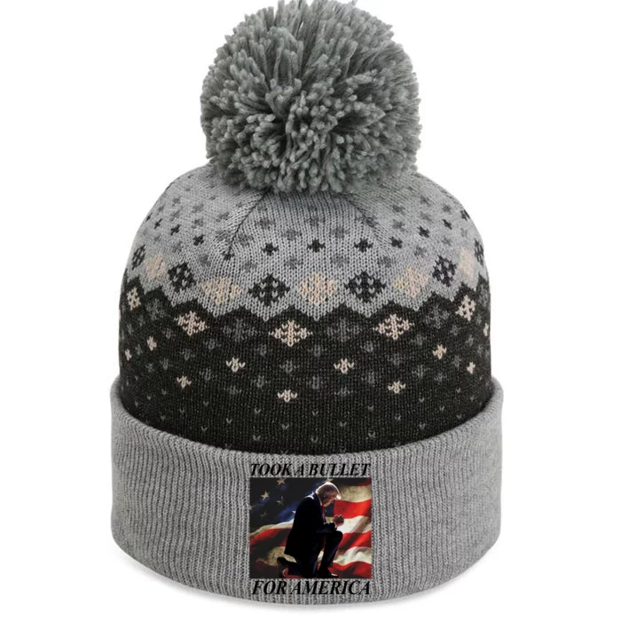 Took A Bullet For America Donald Trump Usa The Baniff Cuffed Pom Beanie