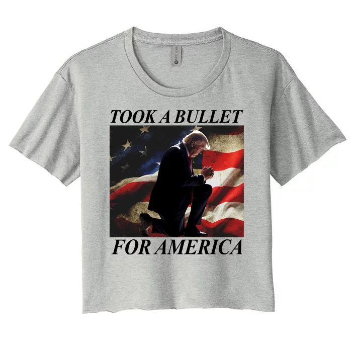 Took A Bullet For America Donald Trump Usa Women's Crop Top Tee