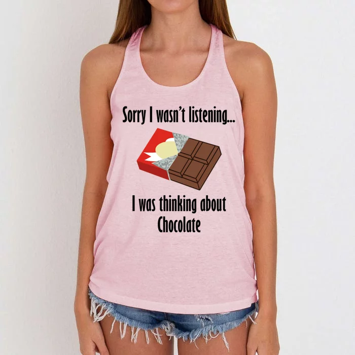 Thinking About Chocolate Eating Tasty Chocolate Gift Women's Knotted Racerback Tank