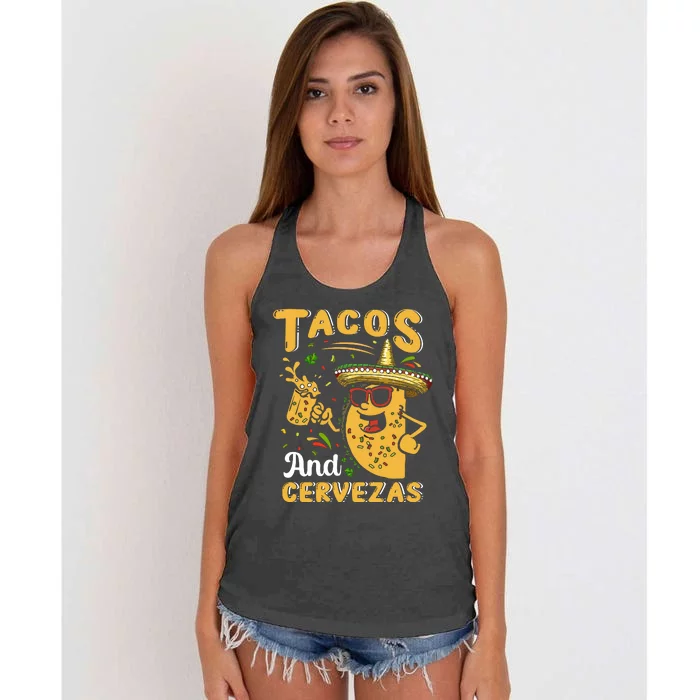 Tacos And Cervezas Graphic Women's Knotted Racerback Tank