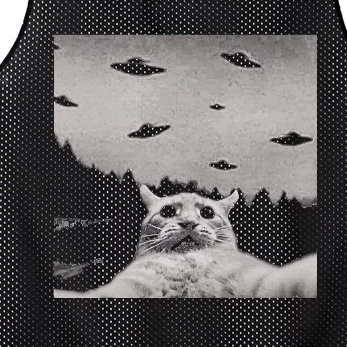 Threadweird Alien Cat Ufo Mesh Reversible Basketball Jersey Tank