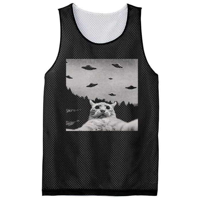 Threadweird Alien Cat Ufo Mesh Reversible Basketball Jersey Tank