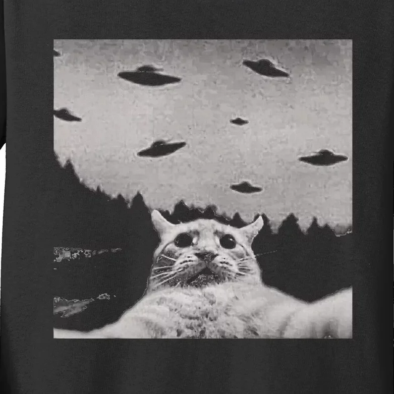 Threadweird Alien Cat Ufo Kids Long Sleeve Shirt