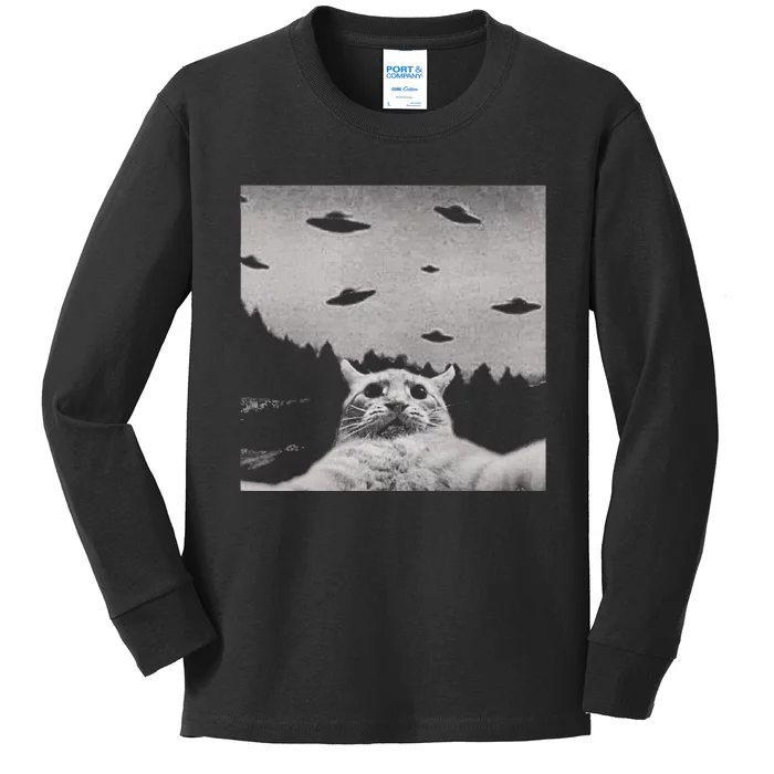 Threadweird Alien Cat Ufo Kids Long Sleeve Shirt