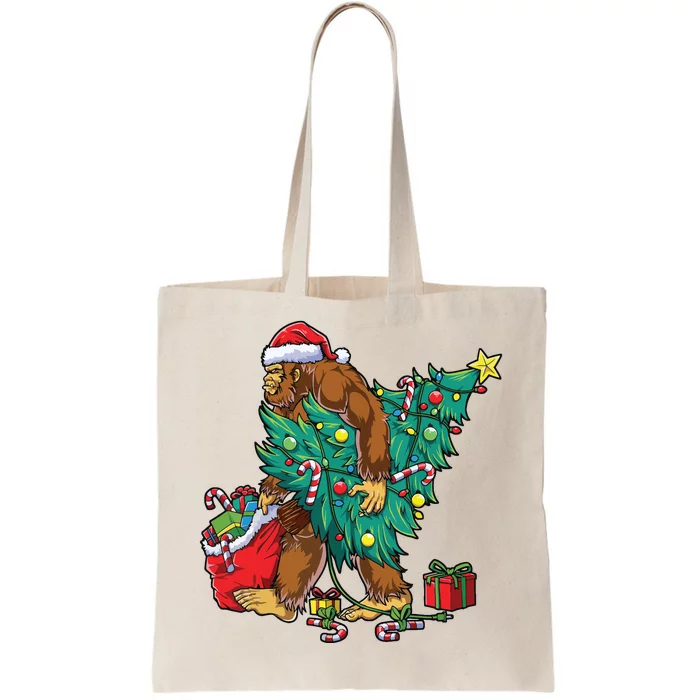 The Ape Carries Pine Trees And Christmas Presents To Deliver. Tote Bag