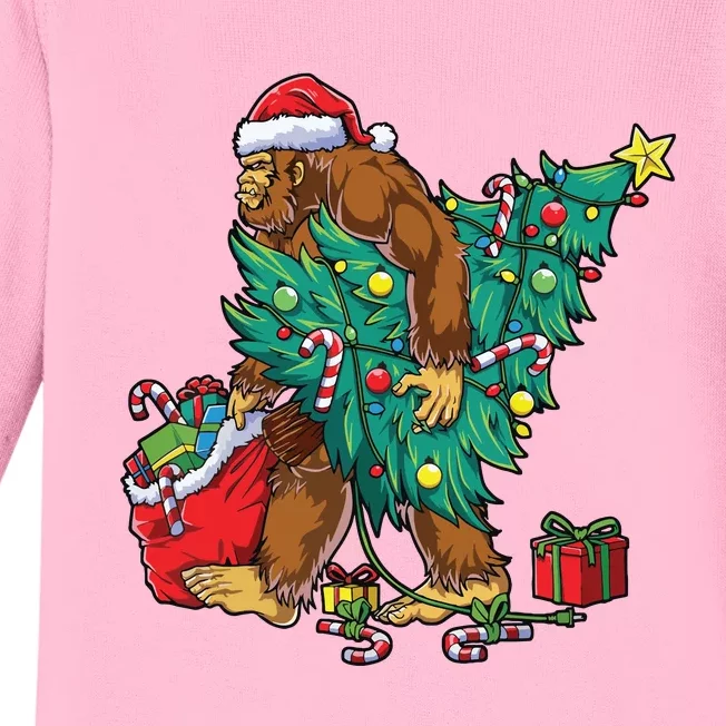 The Ape Carries Pine Trees And Christmas Presents To Deliver. Baby Long Sleeve Bodysuit