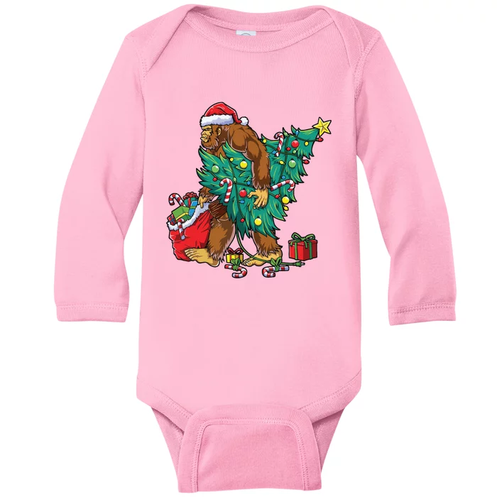 The Ape Carries Pine Trees And Christmas Presents To Deliver. Baby Long Sleeve Bodysuit