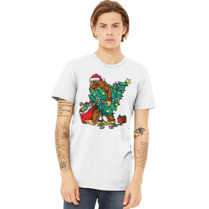 The Ape Carries Pine Trees And Christmas Presents To Deliver. Premium T-Shirt