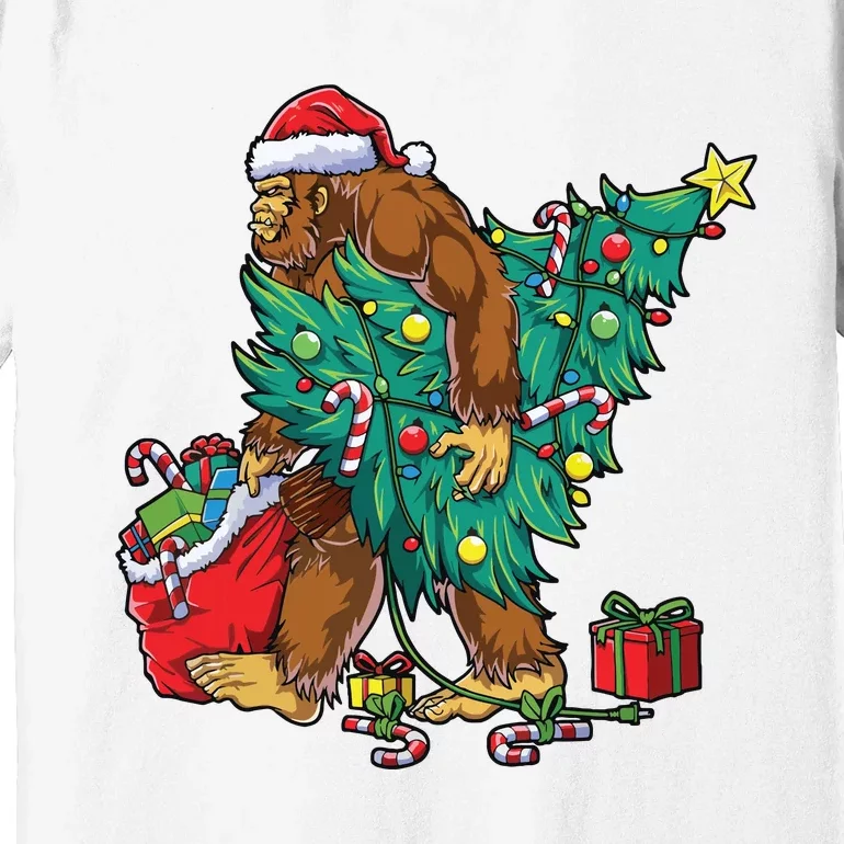 The Ape Carries Pine Trees And Christmas Presents To Deliver. Premium T-Shirt