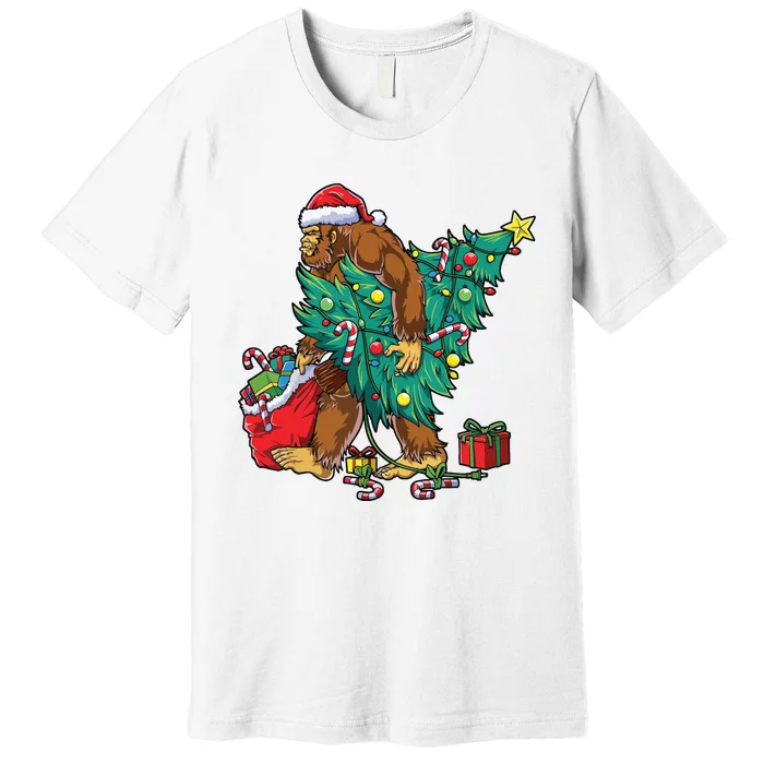 The Ape Carries Pine Trees And Christmas Presents To Deliver. Premium T-Shirt