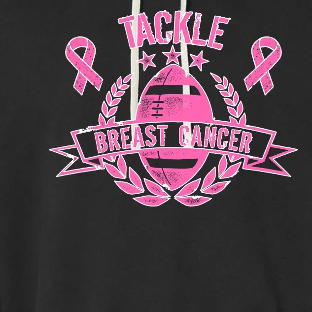 Tackle Breast Cancer Football Pink Ribbon Garment-Dyed Fleece Hoodie