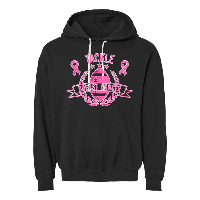 Tackle Breast Cancer Football Pink Ribbon Garment-Dyed Fleece Hoodie