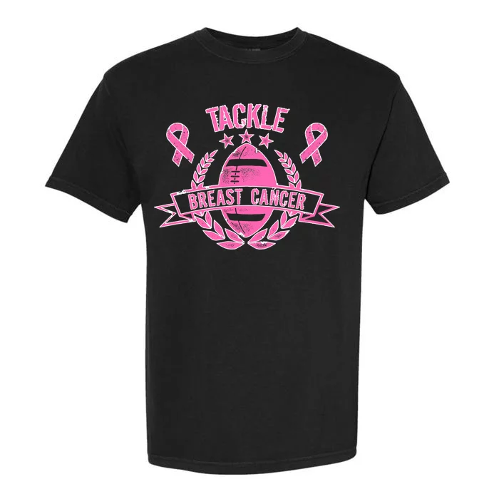 Tackle Breast Cancer Football Pink Ribbon Garment-Dyed Heavyweight T-Shirt