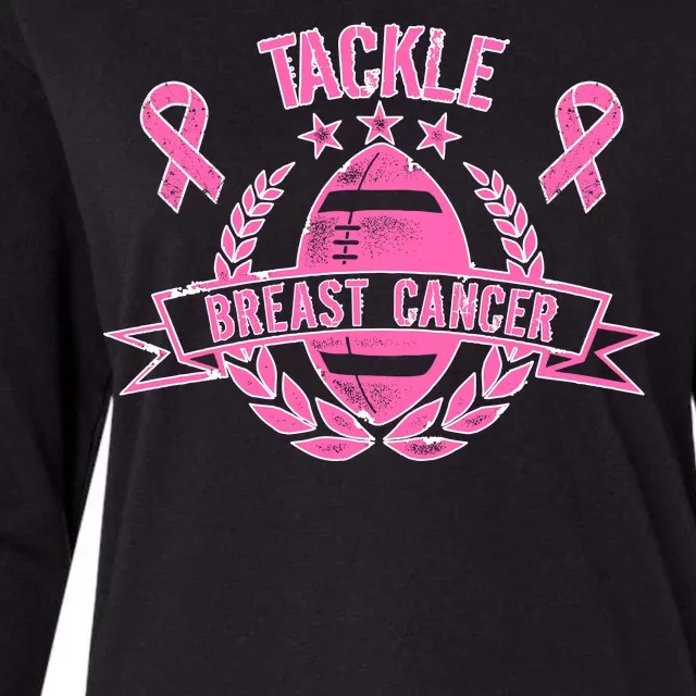 Tackle Breast Cancer Football Pink Ribbon Womens Cotton Relaxed Long Sleeve T-Shirt