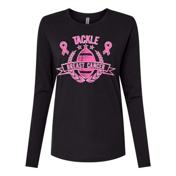 Tackle Breast Cancer Football Pink Ribbon Womens Cotton Relaxed Long Sleeve T-Shirt