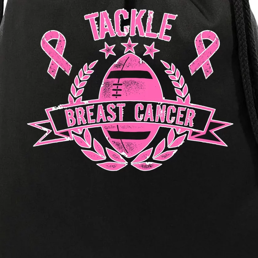 Tackle Breast Cancer Football Pink Ribbon Drawstring Bag